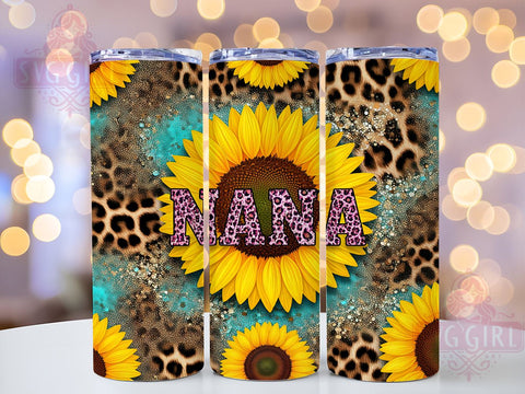 Nana's Sunflower Animal Print Tumbler, Sunflower Tumbler, Animal Print Wrap, Nana Gift Tumbler, 20oz Tumbler Design, Floral Animal Print, Grandma Sunflower Gift, Sublimation Drinkware Sublimation SvggirlplusArt 