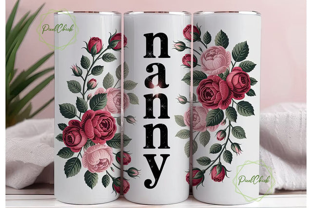 Nanny Floral Tumbler Wrap Sublimation PixelChick 