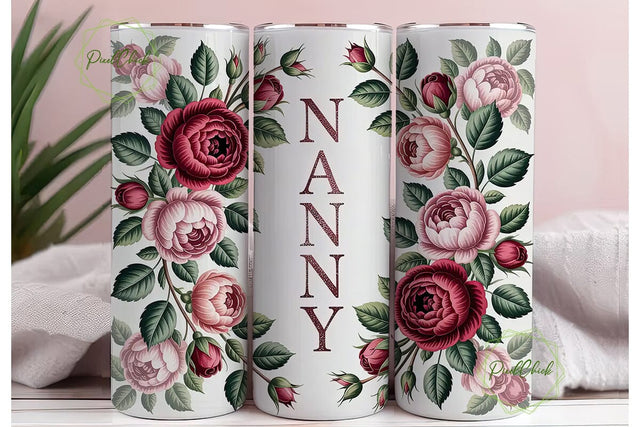Nanny Floral Tumbler Wrap Sublimation PixelChick 