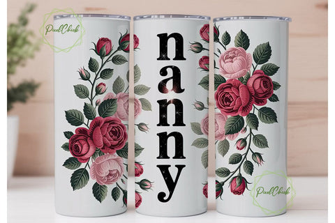 Nanny Floral Tumbler Wrap Sublimation PixelChick 
