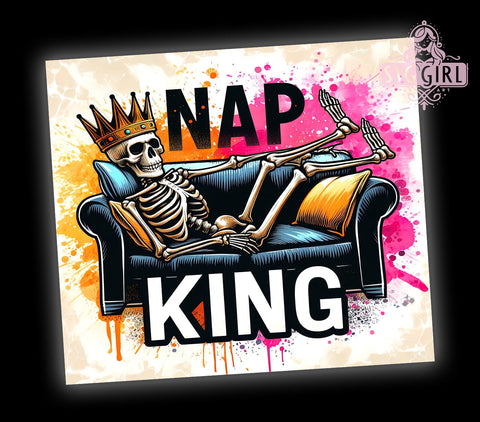 Nap King 20oz Tumbler Wrap Sublimation Design, Straight Tapered Tumbler Wrap, Father Skeleton Lazy Tumbler Png, Instant Digital Download Sublimation SvggirlplusArt 