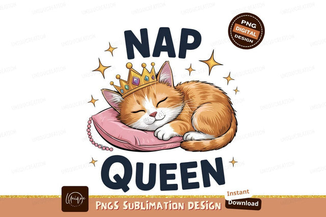 Nap Queen Cute Cat Vector Image Sublimation Designangry 