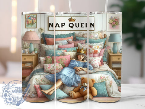 Nap Queen Tumbler Wrap, Cute Sleeping Girl Design, 20oz Sublimation Wrap, Digital Download Tumbler, Sleepy Girl Art, Relaxation Drinkware, Funny Nap Gift, Whimsical Tumbler Design Sublimation ToriDesigns 