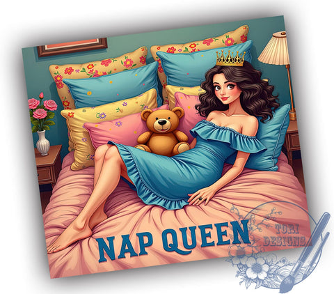 Nap Queen Tumbler Wrap, Cute Sleeping Girl Design, 20oz Sublimation Wrap, Digital Download Tumbler, Sleepy Girl Art, Relaxation Drinkware, Funny Nap Gift, Whimsical Tumbler Design Sublimation ToriDesigns 