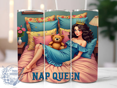 Nap Queen Tumbler Wrap, Cute Sleeping Girl Design, 20oz Sublimation Wrap, Digital Download Tumbler, Sleepy Girl Art, Relaxation Drinkware, Funny Nap Gift, Whimsical Tumbler Design Sublimation ToriDesigns 