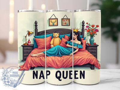 Nap Queen Tumbler Wrap, Cute Sleeping Girl Design, 20oz Sublimation Wrap, Digital Download Tumbler, Sleepy Girl Art, Relaxation Drinkware, Funny Nap Gift, Whimsical Tumbler Design Sublimation ToriDesigns 