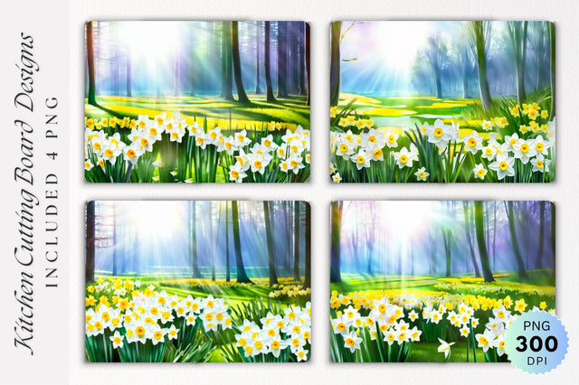 Narcissus meadow Glass Cutting Board PNG Design Sublimation Regulrcrative 