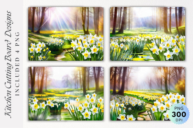 Narcissus meadow Glass Cutting Board PNG Design Sublimation Regulrcrative 