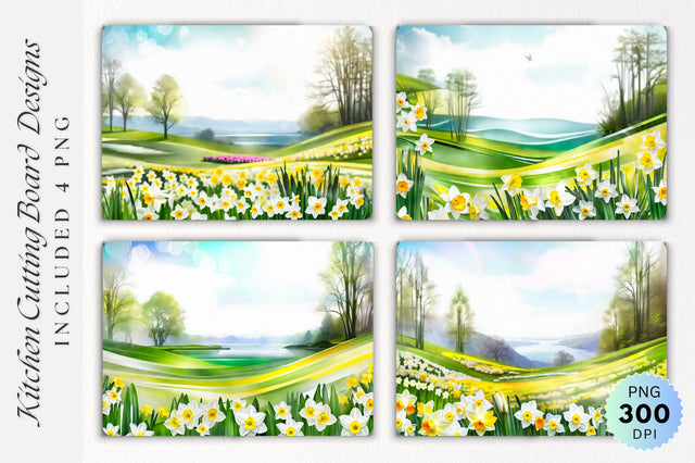 Narcissus Spring Glass Cutting Board PNG Design Sublimation Regulrcrative 