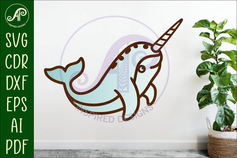 Narwhal two layer cut out laser cut wall art SVG APInspireddesigns 