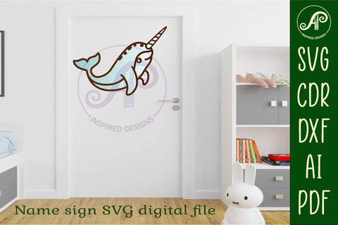 Narwhal two layer cut out laser cut wall art SVG APInspireddesigns 