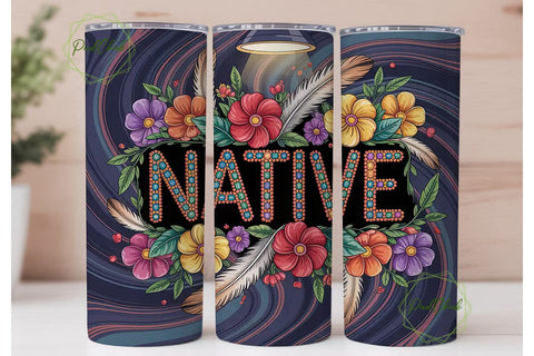 Native American Beaded Floral Tumbler Sublimation PixelChick 