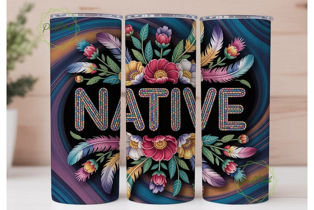 Native American Beaded Floral Tumbler Sublimation PixelChick 