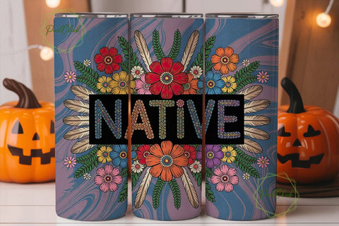 Native American Beaded Floral Tumbler Sublimation PixelChick 
