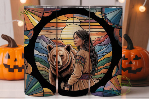 Native American Bear 20oz Tumbler Wrap Sublimation PixelChick 