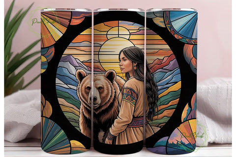 Native American Bear 20oz Tumbler Wrap Sublimation PixelChick 