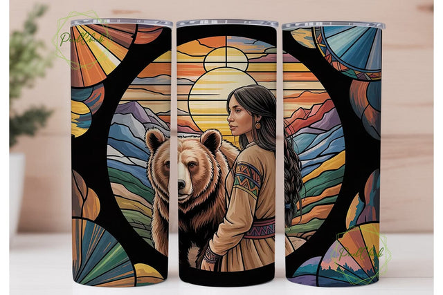 Native American Bear 20oz Tumbler Wrap Sublimation PixelChick 