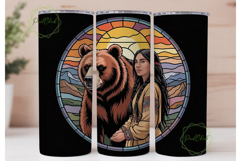 Native American Bear 20oz Tumbler Wrap Sublimation PixelChick 