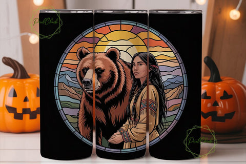 Native American Bear 20oz Tumbler Wrap Sublimation PixelChick 