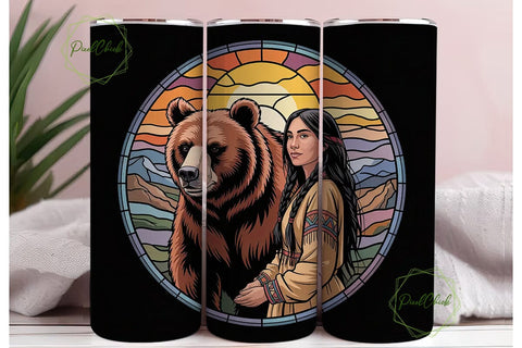 Native American Bear 20oz Tumbler Wrap Sublimation PixelChick 