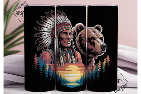 Native American Bear 20oz Tumbler Wrap Sublimation sassyprint 