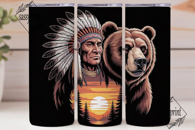 Native American Bear 20oz Tumbler Wrap Sublimation sassyprint 