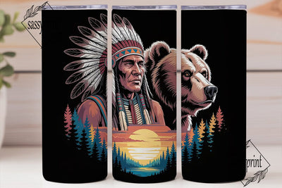 Native American Bear 20oz Tumbler Wrap Sublimation sassyprint 