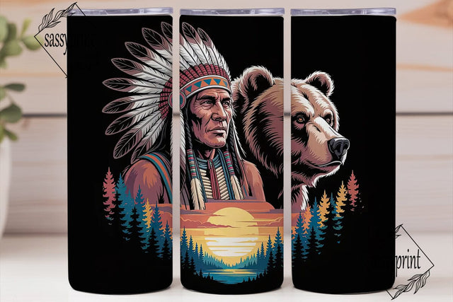 Native American Bear 20oz Tumbler Wrap Sublimation sassyprint 