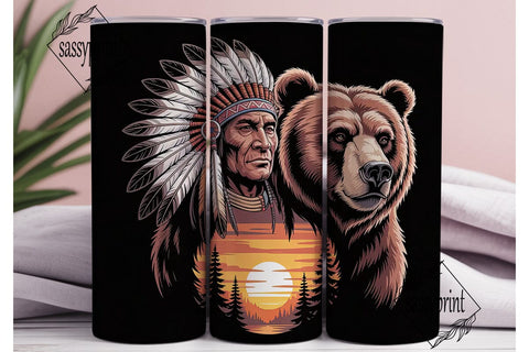 Native American Bear 20oz Tumbler Wrap Sublimation sassyprint 