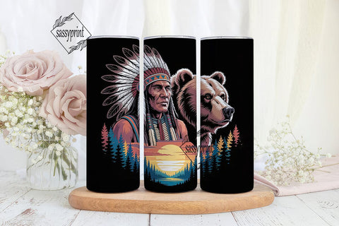 Native American Bear 20oz Tumbler Wrap Sublimation sassyprint 