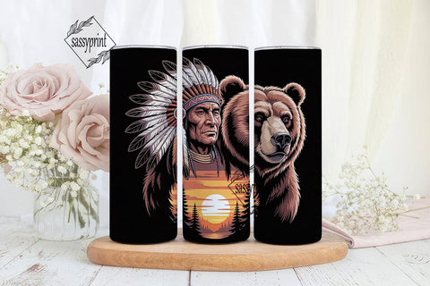 Native American Bear 20oz Tumbler Wrap Sublimation sassyprint 