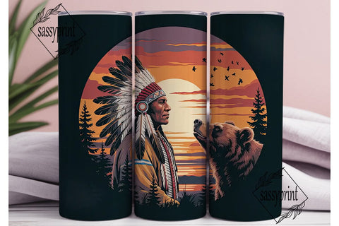 Native American Chief & Bear Tumbler Sublimation sassyprint 
