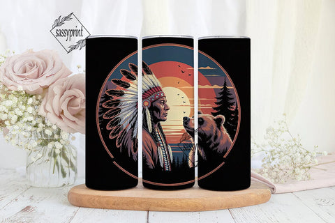 Native American Chief & Bear Tumbler Sublimation sassyprint 