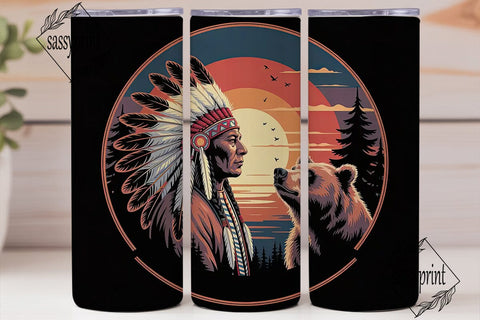 Native American Chief & Bear Tumbler Sublimation sassyprint 