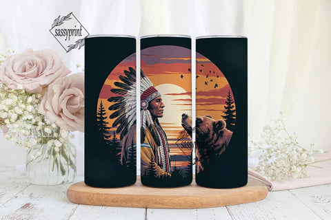 Native American Chief & Bear Tumbler Sublimation sassyprint 