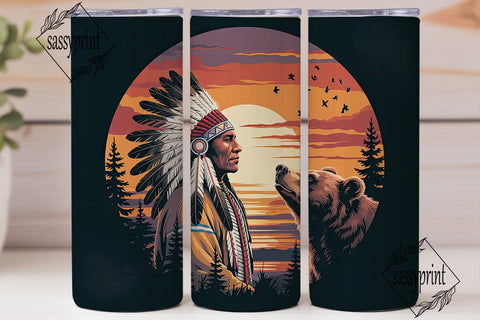 Native American Chief & Bear Tumbler Sublimation sassyprint 