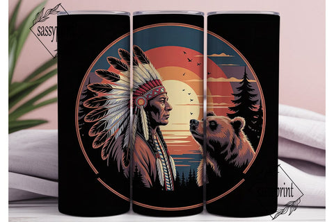 Native American Chief & Bear Tumbler Sublimation sassyprint 