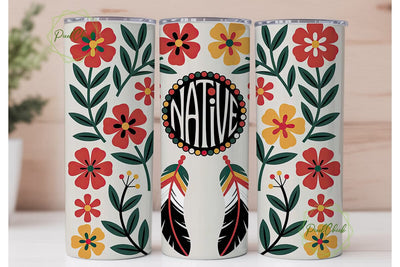 Native American Floral Tumbler Wrap Sublimation PixelChick 