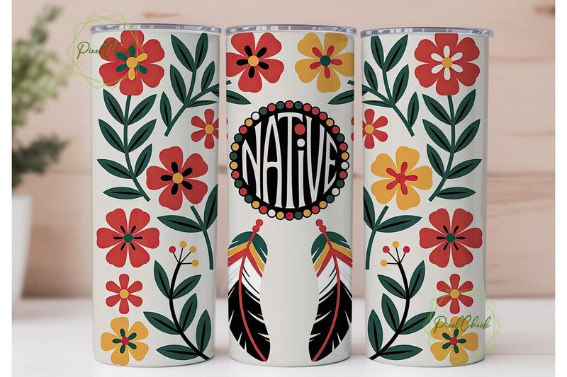 Native American Floral Tumbler Wrap Sublimation PixelChick 