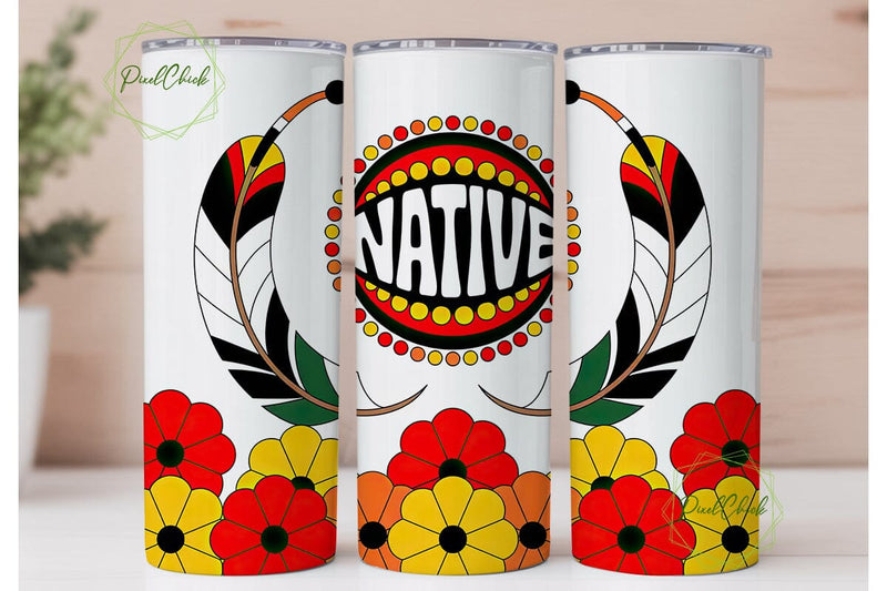 Native American Floral Tumbler Wrap Sublimation PixelChick 