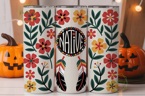 Native American Floral Tumbler Wrap Sublimation PixelChick 