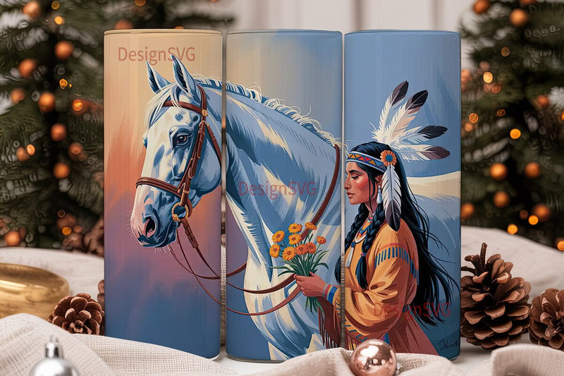 Native American Horse Tumbler Wrap Sublimation DesignSVG 