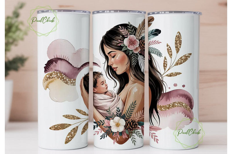 Native American Mother Tumbler Wrap Sublimation PixelChick 