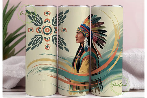 Native American Portrait Tumbler Wrap Sublimation PixelChick 