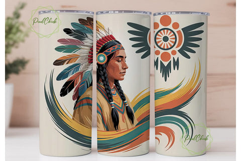 Native American Portrait Tumbler Wrap Sublimation PixelChick 