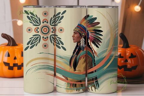Native American Portrait Tumbler Wrap Sublimation PixelChick 