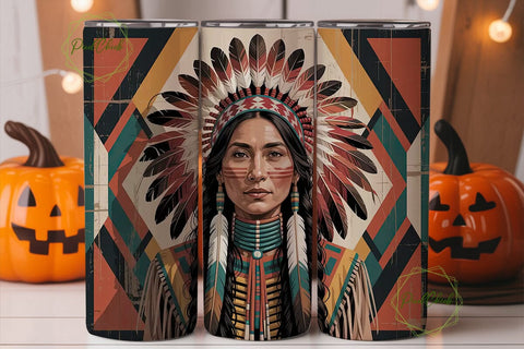 Native American Woman Tumbler Wrap Sublimation PixelChick 