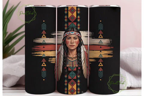 Native American Woman Tumbler Wrap Sublimation PixelChick 