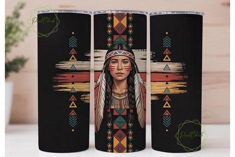 Native American Woman Tumbler Wrap Sublimation PixelChick 