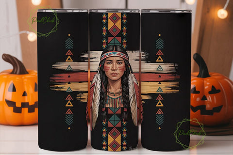 Native American Woman Tumbler Wrap Sublimation PixelChick 